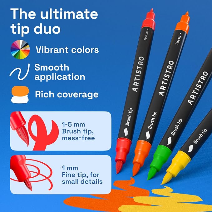 ARTISTRO Dual-Tip Acrylic Paint Marker Pens for Drawing | For Fabric, Rock, Glass, Wood, & Molds, Arts & Crafts Gift for Adults, Teens, & Kids, Classroom Must Haves & School Supplies
