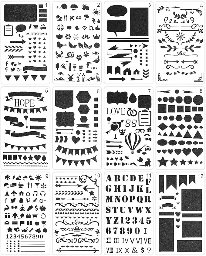 Mr. Pen- Journal Stencils, 4x7 Inch, 12 Pack