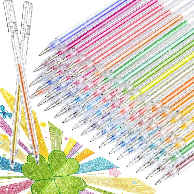 Colored Glitter Gel Pens, 60 Colors Sparkle Metallic Gel Ink Pens, Coloring Pen Markers with Shimmer Effect for Adult Coloring Books, Journaling Supplies, Writing Drawing DIY Crafts Taking Office