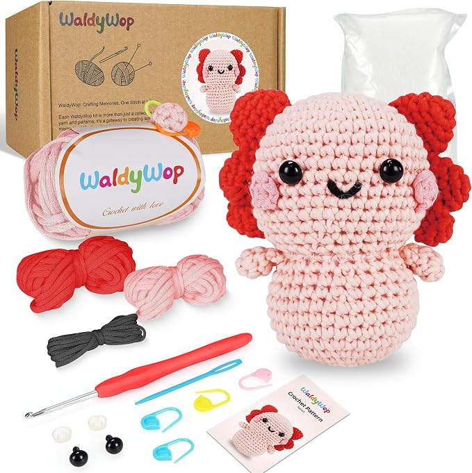 WaldyWop Crochet Kit for Beginners Adults, Wobbles Crochet Animal Kit, Complete Starter Knitting Set w/Step-by-Step Video Tutorials, Easy Yarn (Extra 40%), Hook - DIY Craft Kits, Gifts for Women
