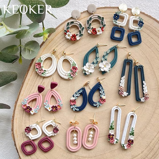 Keoker Organic Polymer Clay Cutters, 10 Shapes Extruded Polymer Clay Earring Cutters Boho