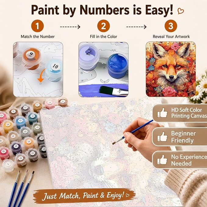 AUKELHJ Paint by Numbers Kit for Adults Beginner, Fox, 16X20 Inch | Paint by Number for Adults, Beginner Friendly, High-Definition Color Canvas, Stress Relief, Home Decor, Gifts, Unframed