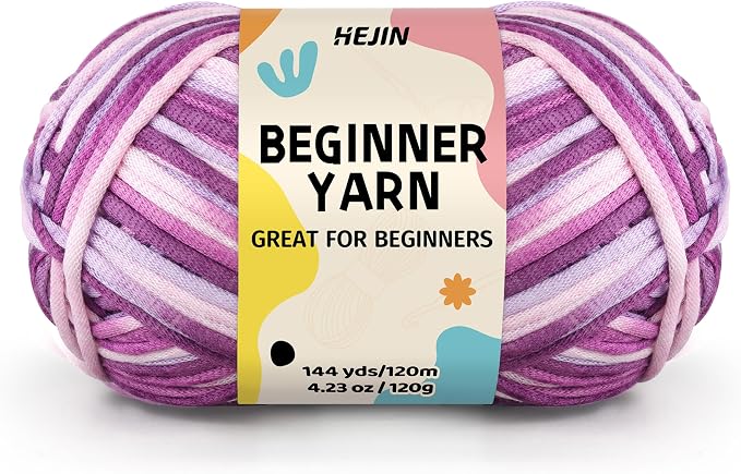 120g Purple Yarn for Crocheting and Knitting; Rainbow Yarn for Beginners with Easy-to-See Stitches;Worsted-Weight Medium #4 for Beginners Crochet Kit Making