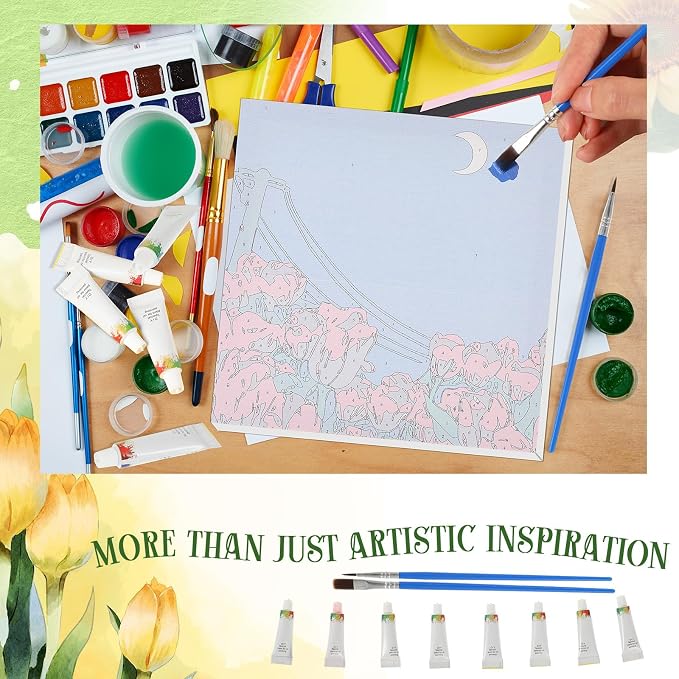 Nezyo 12 Sets Paint by Numbers with Frame for Adults, Acrylic Canvas 8x8 | DIY Kits Ideal to Beginners, Perfect as Party and Birthday Gifts, Includes Numbered Canvases with Acrylic Paints and Brushes