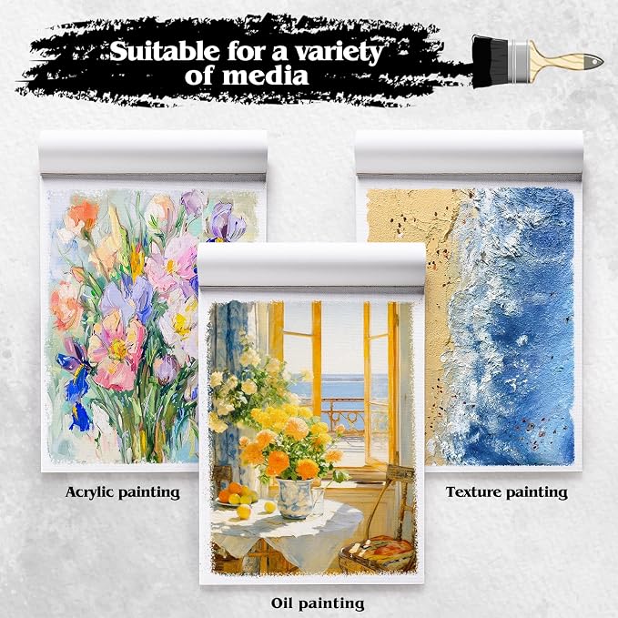 12 Sheets Canvas Paper Pad 8 x 10 in, 350 GSM, Glue Bound | Canvas Texture, Single-Sided Glue Binding, for Acrylic, Oil, Gouache and Marker, Portable for Travel Or Outdoor Sketching