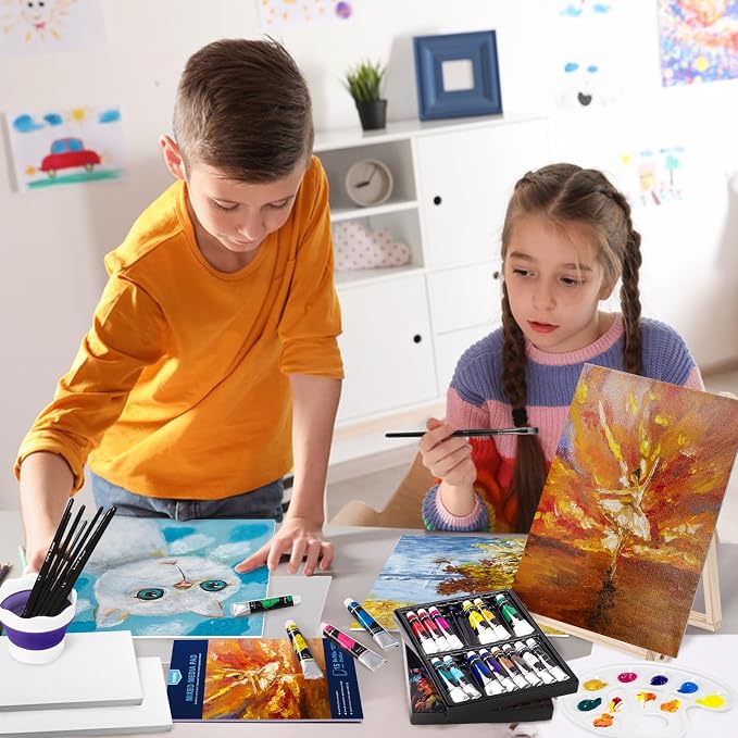 koseibal Kids Acrylic Paint Set with Canvas, Art Supplies Kits for Adults