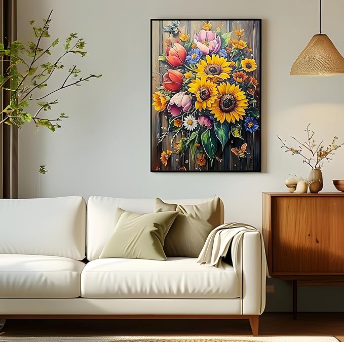 Diamond Art Kits for Adults,Sun Flower Diamond Painting Kit,11.8x15.8 Inch | 5D DIY Full Round Drill Paint by Diamonds, Relaxing Diamond Painting Dot Gem Art Craft,for Home Wall Decor Beginners