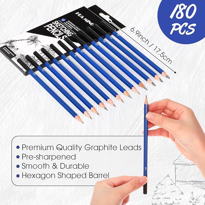 Humyoun 120 Pcs Graphite Sketch Pencil Set (8B - 5H), Professional Drawing Sketching Pencil Set, Charcoal Gift Bulk for Beginners Artists Drawing Art Project, Shading Supplies