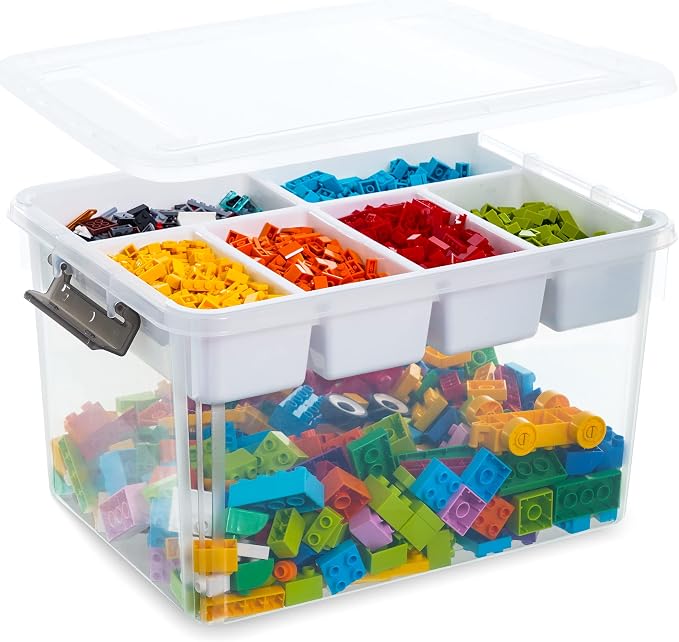 Citylife 32QT Clear Craft Organizers and Storage Box with Removable Tray | Stackable Art Supply Organizer Storage Bins with Lids for Beads, Markers, Sewing, Tools, Playdoh, Toys, Made in USA