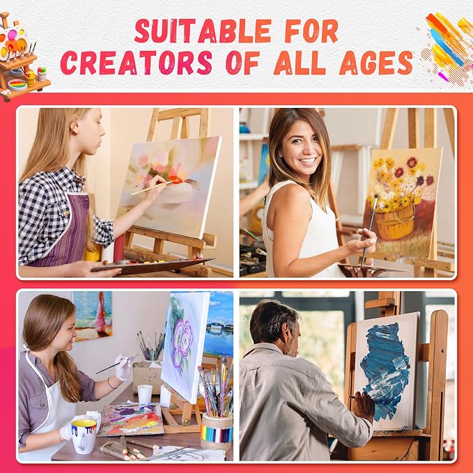 FIXSMITH Stretched Canvas for Painting, 3"x5", 4"x4", 4"x6", 5"x5", 5"x7", 6"x6", Pack of 6, Pre-Primed Canvases Wood Framed, Blank White Canvas Boards for Acrylic, Oil and Gouache Painting