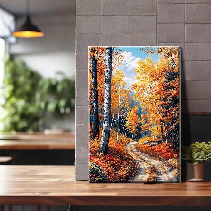 YOYA Framed Paint by Numbers Kit for Adults, Fall Forest, 8x12 Inch