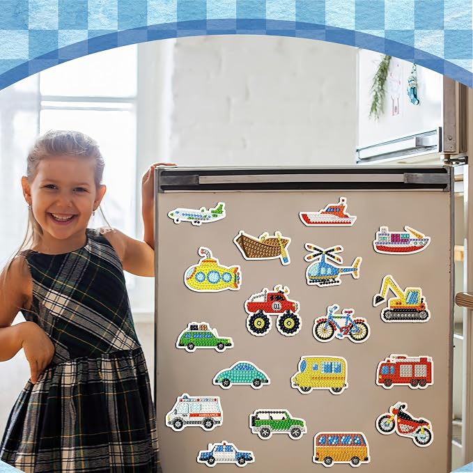 Remuuly 30 Pcs Transportation Diamond Painting Magnets Diamond Art Magnets | Diamond Art Kits for Adults, Car Airplane Refrigerator Magnet, 5D Rhinestone Fridge Magnetic Sticker, DIY Diamond Club Gift