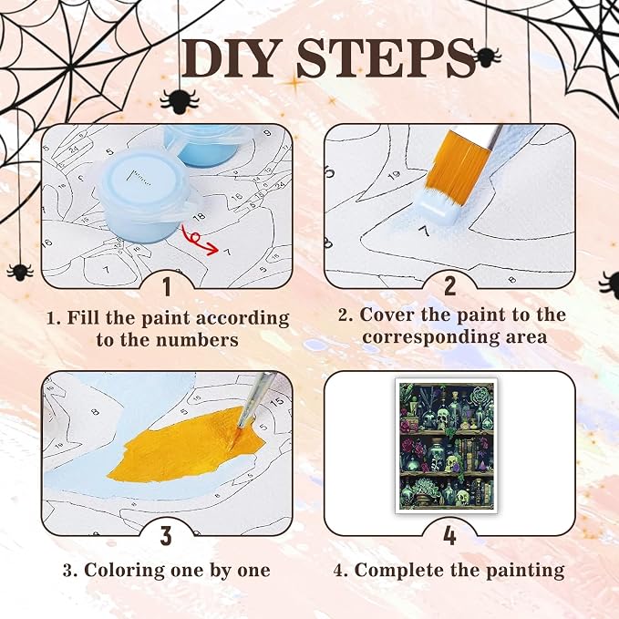 PHANTASYART Gothic Bookshelf Paint by Numbers Kit for Adults 16x20inch | Bookshelf Paint by Number Adult, Goth Skull Painting by Numbers for Adults, DIY Acrylic Painting Kits for Adults
