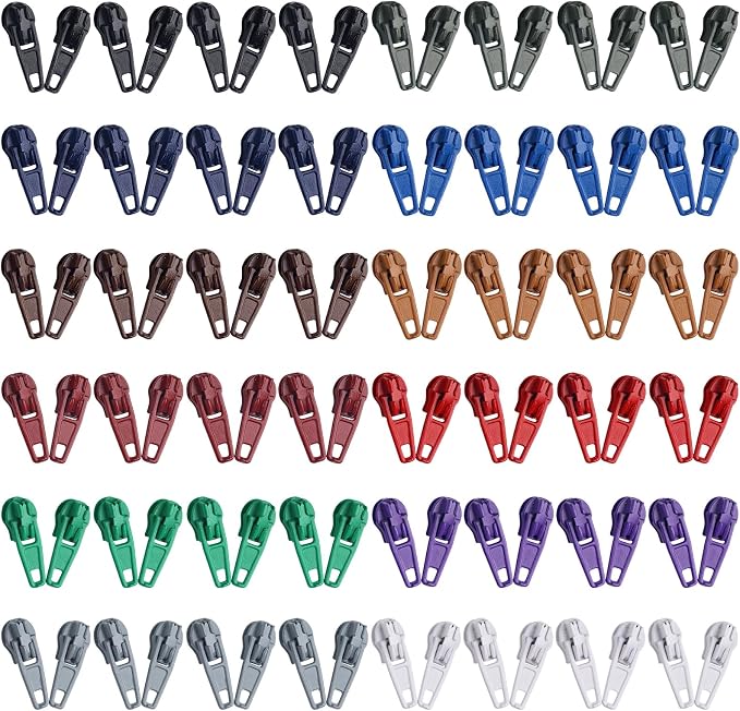 DOITEM 96Pcs Zipper Repair Kit: 3# Zipper Pull Rescue Kit for Clothing, Jackets, Purses, Luggage (12 Colors)