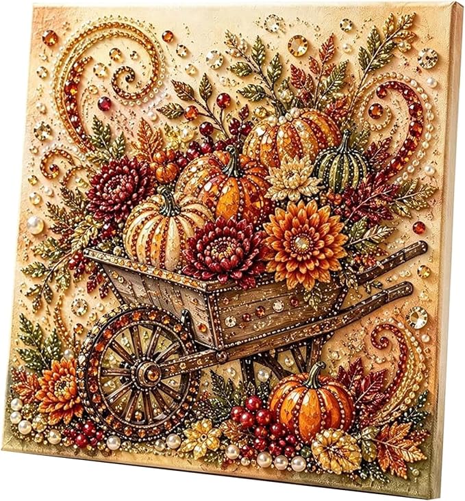 Autumn Pearl Painting Kit Cute 5D Pearl Painting Crafts for Adults，C | Pumpkin Diamond Art Kit for Beginner, Diamond DIY Kit for Thanksgiving Birthday Holiday Gift