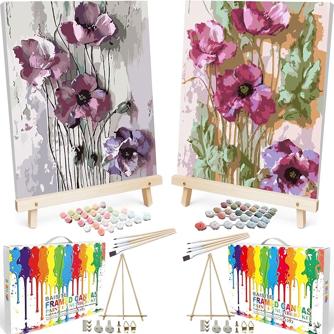 BAISITE Paint by Numbers Kit for Adults Beginners,16" Wx20 L 2 Pack Canvas for Painting Kits for Adults in Colorful Box 6566 Already Framed