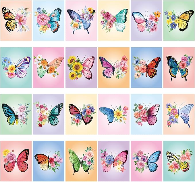 Sherr 24 Pcs Pre Drawn Canvas for Adult, Butterfly, 8 x 8 Inch