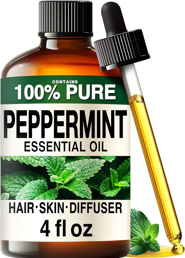 100% Pure Peppermint Essential Oil 4 Fl Oz - for Hair, Skin and Diffuser | Undiluted Mint Oil, Steam Distilled, GC/MS Tested, Non-GMO - for Aromatherapy, Scalp Care, Massage Blends