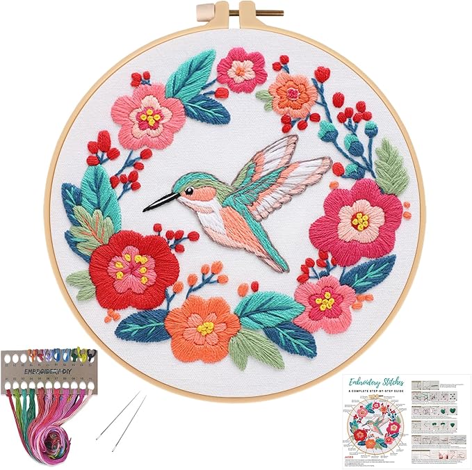 Louise Maelys Hummingbird Flower Embroidery Kit for Beginners Gift | Add Nature Inspired Decor with Cross Stitch Kits. Complete Needlepoint Kit for Adults to Enjoy Creative Crafts and Gifts