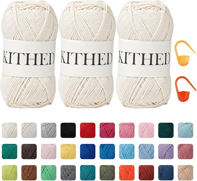 Cotton Yarn，10.5oz，526yard，3 Pack ，Soft Yarn for Crocheting and Knitting (71 Ecru)