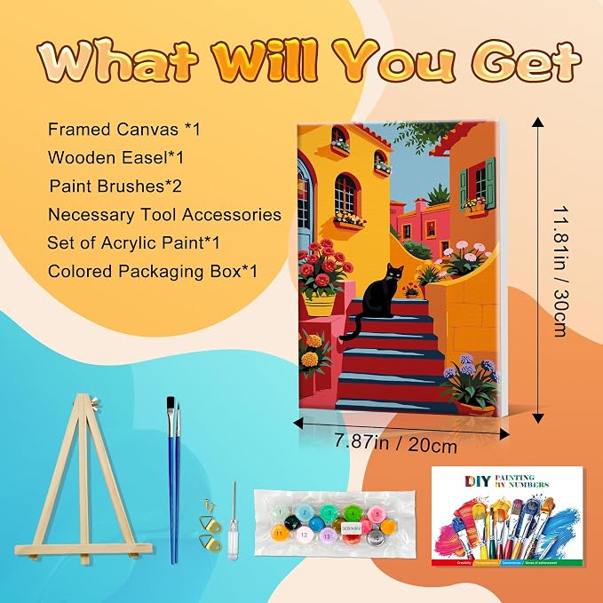 SmartEZ Framed Paint by Numbers Kit for Adults, Black Cat Paint by Numbers | Adult Paint by Number Kits with Frame for Gift, Home Wall Decor, 7.87x11.81 Inch