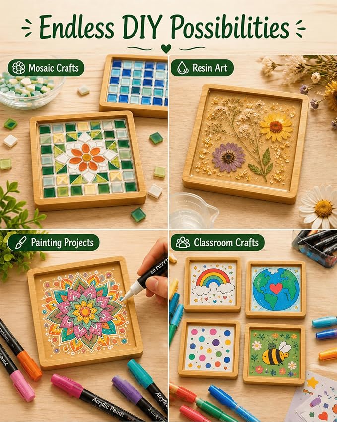 Bamboo Coasters for Crafts, 10 Pcs 3.54" Square Mosaic Blanks | For mosaic tile art, DIY resin projects, painting, classroom crafts and handmade coaster projects