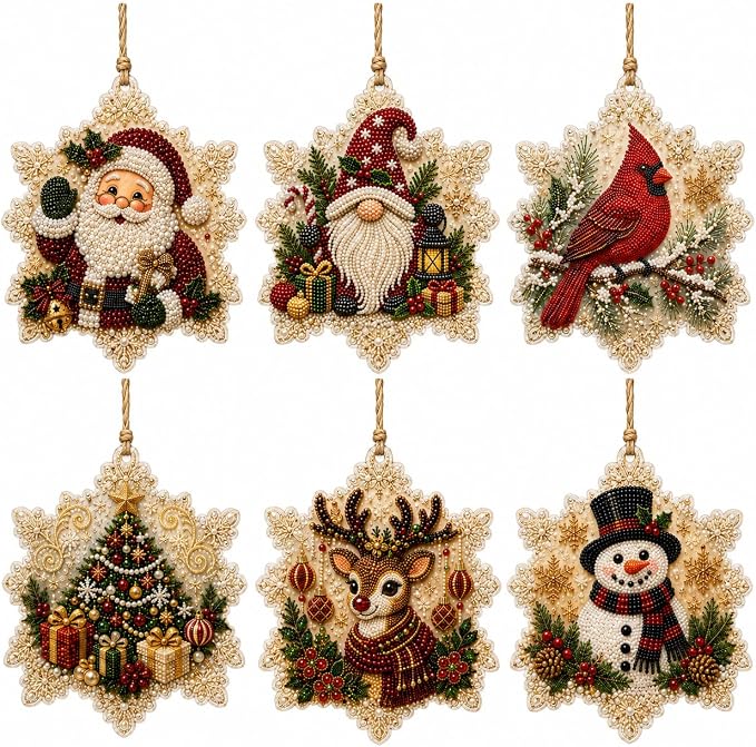 6Pcs Christmas Wooden Ornaments DIY Pearl Diamond Painting Kit (Christmas19)