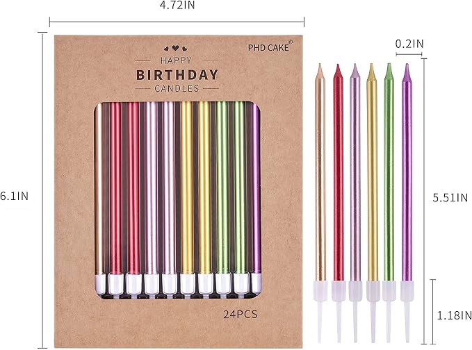 PHD CAKE Colorful Long Thin Metallic Birthday Candles, Gold Champagne Rose Gold Green Red Purple, Cake Candles, Birthday Parties, Wedding Decorations, Party Candles