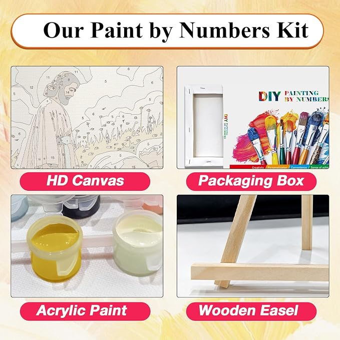 SparkGlow Jesus Framed Paint by Numbers Kit for Adults, 8×12 Inch | The Good Shepherd Number Painting, Include Easel, Premium Canvas, Painting by Number for Gift, Home Decoration