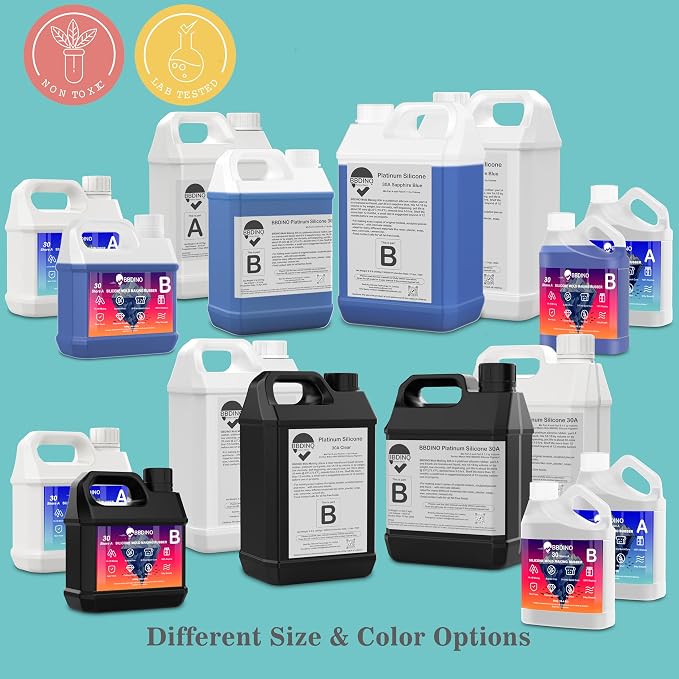 BBDINO Silicone Mold Making Kit 30A Platinum Liquid 1 Gallon Sapphire Blue | 1A:1B Mixing 3h Quick Cure Self Degassing Heat Resistant Up to 446°F Ideal for Silicone, Resins, Soap, Concrete, Wax Molding