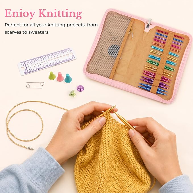 Katech 13 Pairs Interchangeable Circular Knitting Needles (3.0mm~10.0mm) | Knitting Needle Set with Flexible Cables-Perfect for Sweater/Beanie Hat/Blanket/Afghan/Socks-Ideal Gift for Beginners