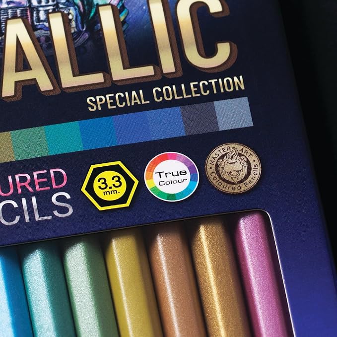 MASTERART Metallic Colored Pencils 12 Colors for Kids and Adults Coloring