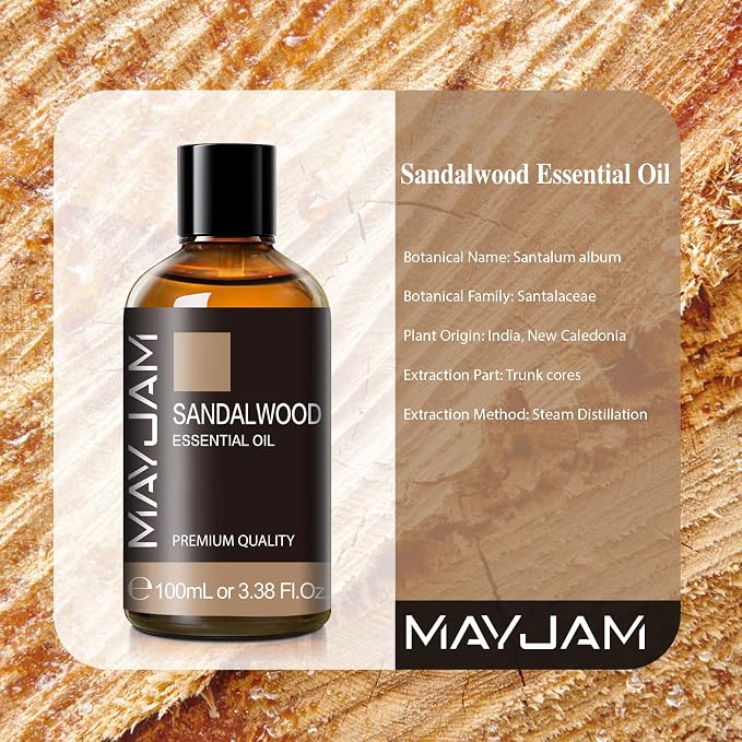 MAYJAM Sandalwood Essential Oil for Diffuser Soap Candle Making, 3.38FL.OZ