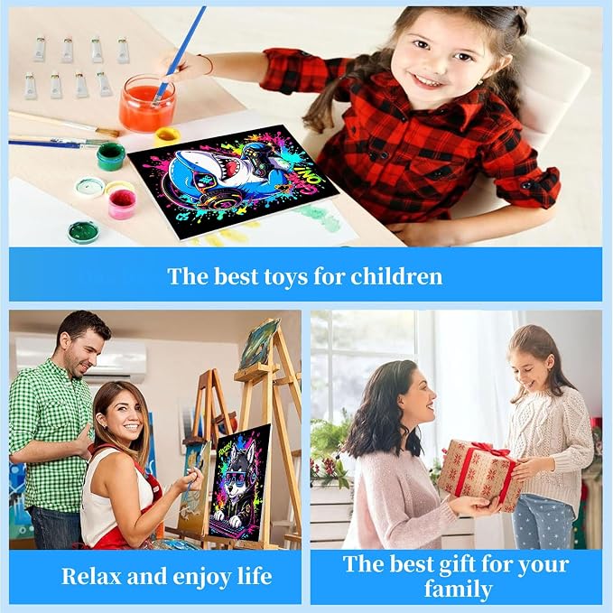 Arttoplus 4 Pack Paint by Numbers Kit for Kids with Frame Animals, 8x8in | Cute Animals Playing Video Games Kids Paint by Numbers Ages 4-8-12 with Wooden Easel, Painting by number for Gift Home Decor