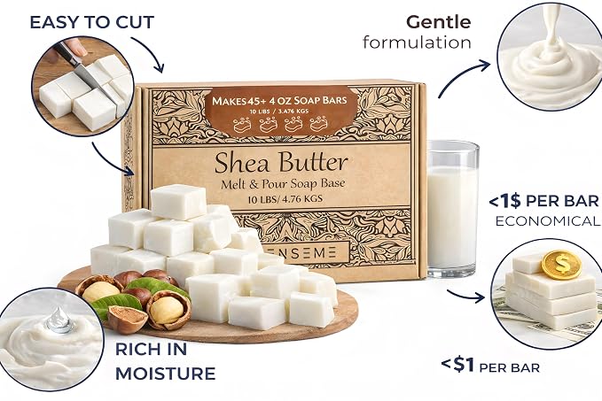 10 LBS Shea Butter Soap Base Moisturizing Melt & Pour Soap Making Supplies | SLS/SLES Free - For Crafting - Easy & Gentle to Cut & Work With for DIY Crafting for Soapmaker
