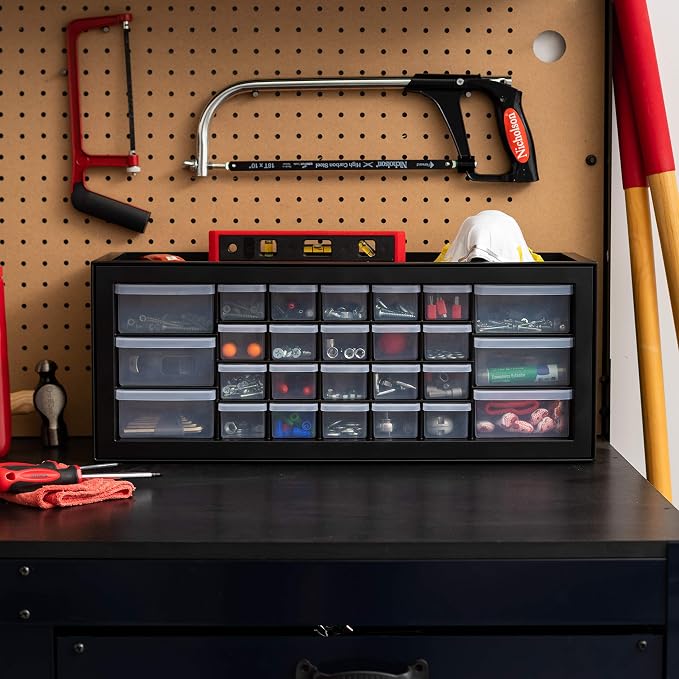 IRIS USA 26-Drawer Teacher Toolbox, Stickers, Markers, Made in USA, Black | Wall mountable, Stackable, Craft Supplies, Building Bricks, Crayons, Beads Organizer