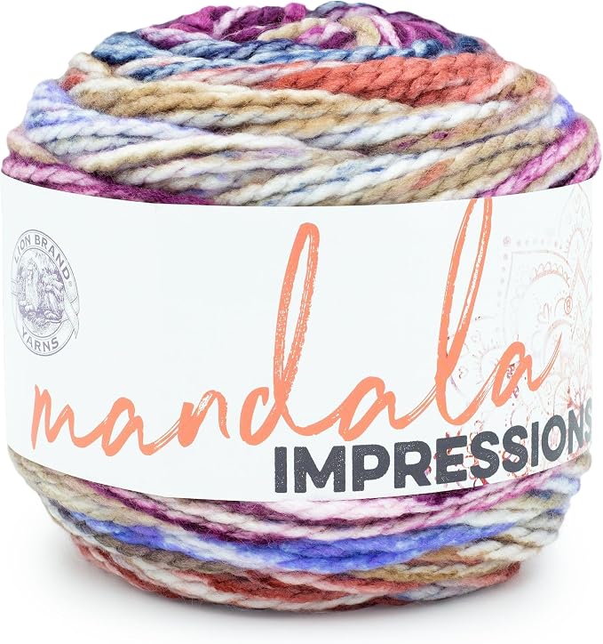 Lion Brand Yarn Mandala Impressions, Bulky Yarn, Very Berry, 1 Pack