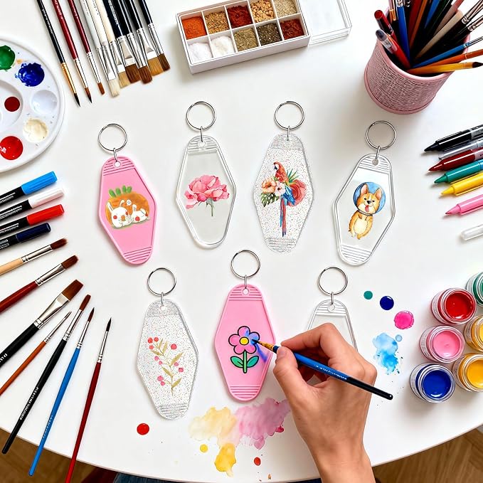 LOTMER 20/30/40/80 PCS Hotel Keychain Blank with Key Rings, 60 Colors Motel Key Chains for DIY Keychains