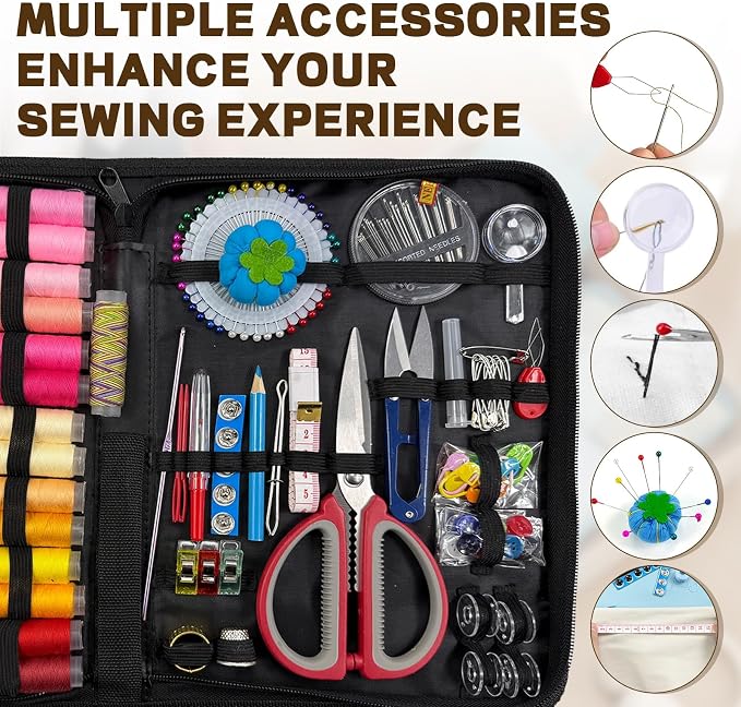 197PCS Sewing Kit for Adults, 43 XL Thread Spool, Beginners with Advanced Large Sewing Sets, Suitable for Travelers, Adults, Children, Beginners, Emergency Items, DIY and Family Sewing Kit