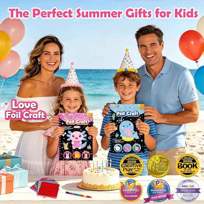 FUNNYB&G Foil Art Craft Kit for Kids, Sparkly Birthday Gift Toy for Kids | No Mess, Kids Ages 4-10 Create Sparkling Artwork, A Creative Gift for Birthdays, Holidays, Travel Activities,Screen-Free Fun