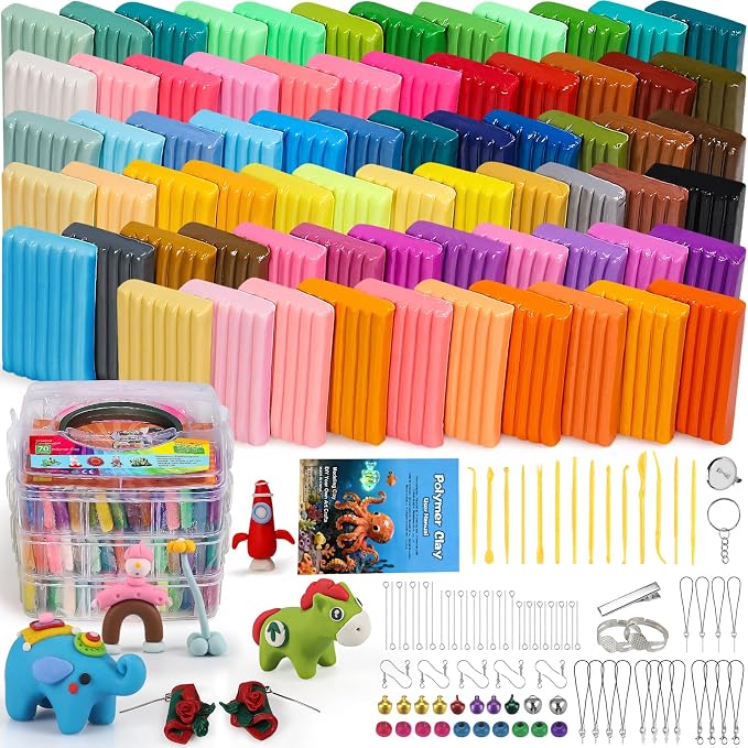 Ixiaoyoo 70 Colors Polymer Clay, Oven Bake DIY Modeling Clay for Kids | Easy to Shape, Non-Sticky, Model Clay Toys with Sculpting Tools, Art Supply for School Project, Home Decor, Gift for Artists