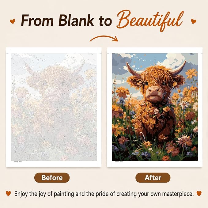 AUKELHJ Paint by Numbers Kit for Adults Beginner, Cow, 16X20 Inch | Paint by Number for Adults, Beginner Friendly, High-Definition Color Canvas, Stress Relief, Home Decor, Gifts, Unframed