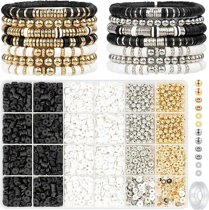 Gionlion 3000 Pcs Clay Beads Bracelets for Women Adults, Bracelet Making kit Golden Beads for Jewelry Making, Charms Bracelet Kit DIY Arts and Crafts Birthday Gifts