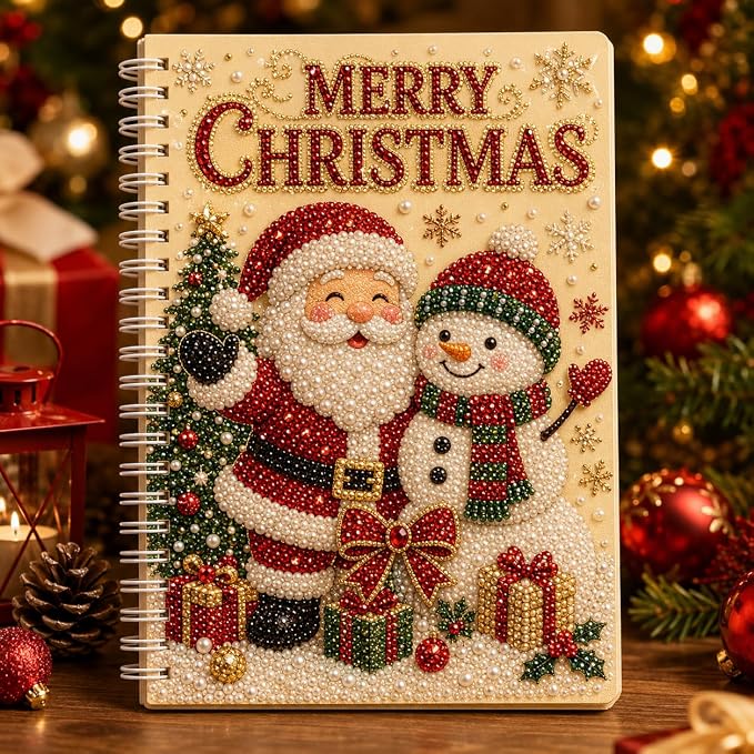 100 Pages DIY Christmas Pearl Diamond Art Painting Notebook，Style F