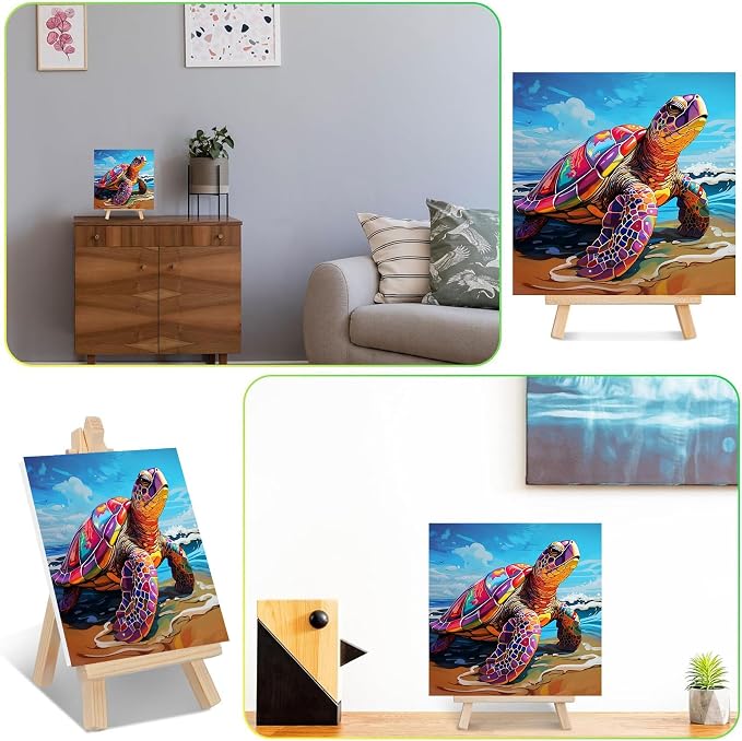 ajepon Sea Turtle Paint by Numbers Kit for Kids with Frame - Cute Turtle Paint by Number for Kids, Kid Painting by Number Kits Age 8-12 for Home Wall Decor 8X8inch (with Wooden Easel)