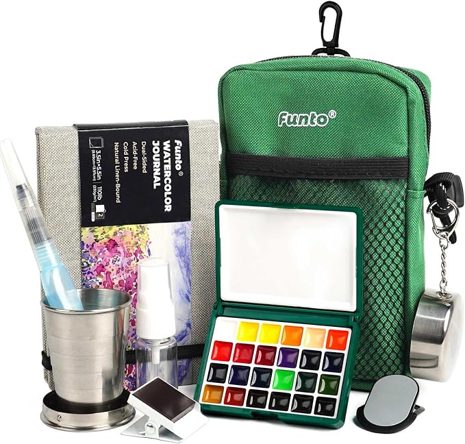 Funto Watercolor Paint Set, 24-Color Green Kit for Artists