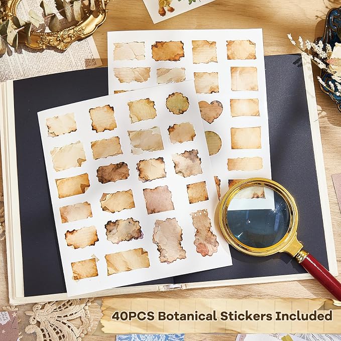 440PCS Vintage Scrapbook Supplies Kit – 360 Sheets Decorative Papers & 80Pcs Aesthetic Botanical Stickers, Retro Ephemera Pack for Journaling, Planners, DIY Collage