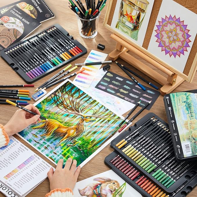 Shuttle Art 138 Colored Pencils for Adults, Soft Core Coloring Pencils Set with 1 Coloring Book,1 Sketch Pad, 4 Sharpener, 2 Pencil Extender, Perfect for Artists Kids Adults, Drawing