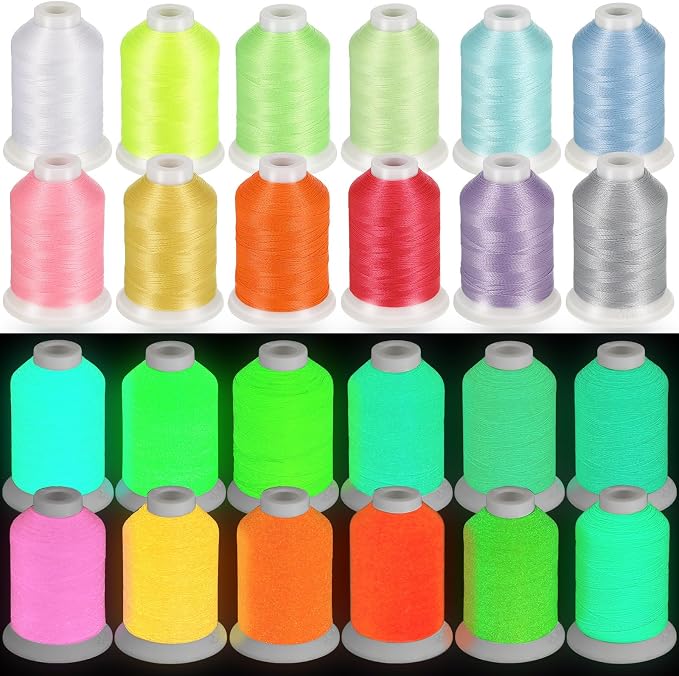 Nuanchu 12 Colors Glow in The Dark Embroidery Thread, 550 Yard