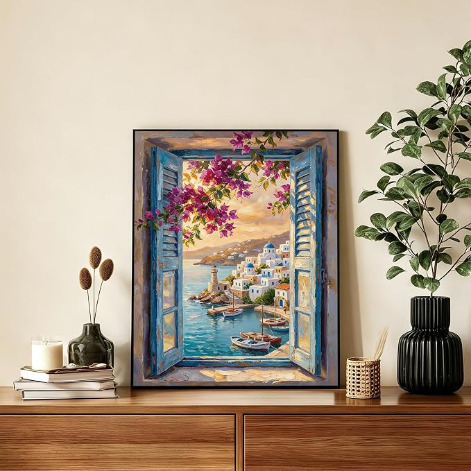 AUKELHJ Paint by Numbers Kit for Adults Beginner, Window View, 16x20 inch | Paint by Number for Adults, Beginner Friendly, High-Definition Color Canvas, Stress Relief, Home Decor, Gifts, Unframed